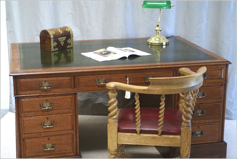1032 Antique Victorian Oak Partners Desk Detail - Oak Chairs Available to Match